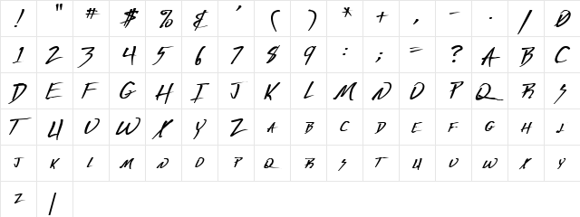 Deranged 1 Regular  glyph index