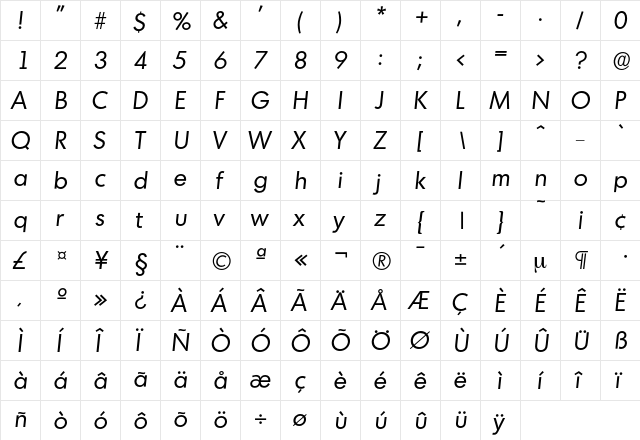 Montreal-RegularIta Regular  glyph index