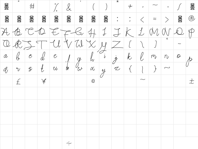 Butter West Demo Regular  glyph index