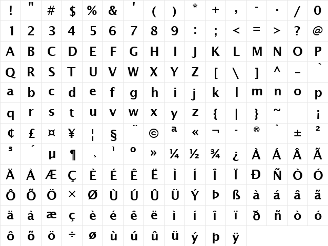 Lucida Sans Demibold Roman  glyph index