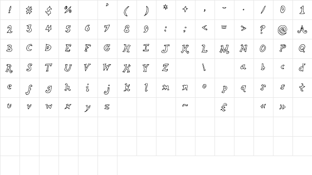 Curling Medium  glyph index