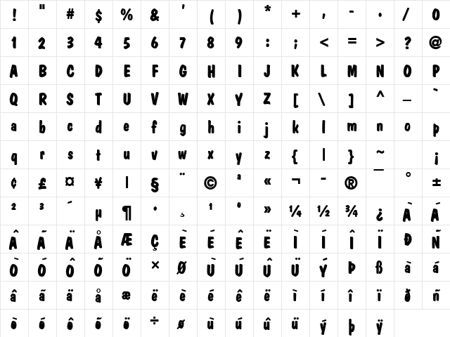 Danto Bold  glyph index