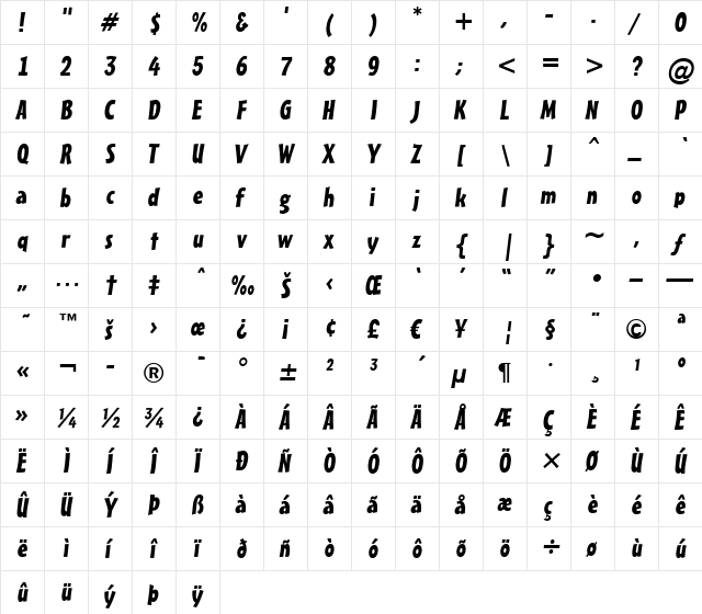 a_Frudger Italic  glyph index