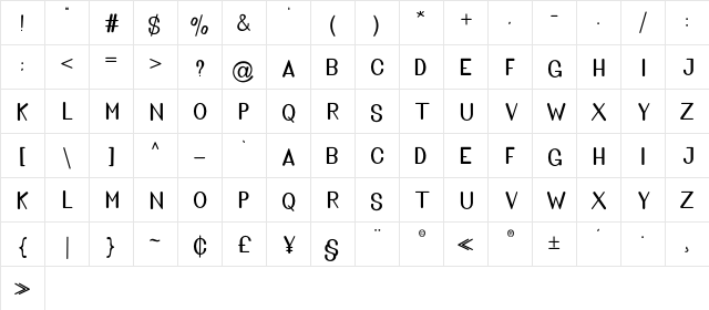 Golden Bridge Sans Regular  glyph index