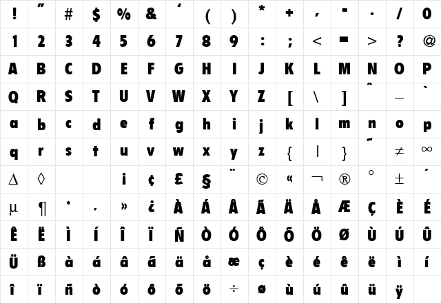 FlipperCond Bold  glyph index