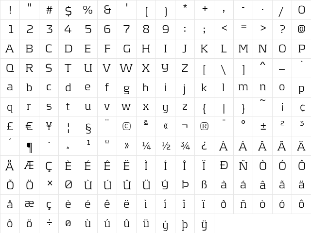 Kontrapunkt Light  glyph index