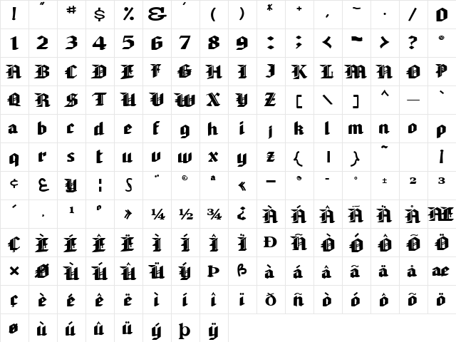 JoustPlus99 Bold  glyph index