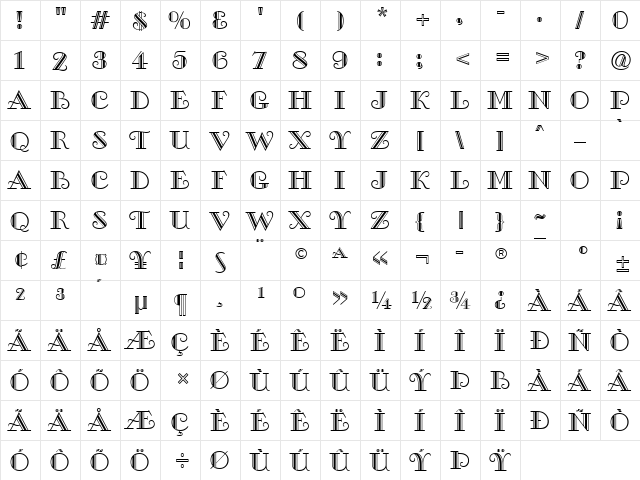 Gallia Regular  glyph index