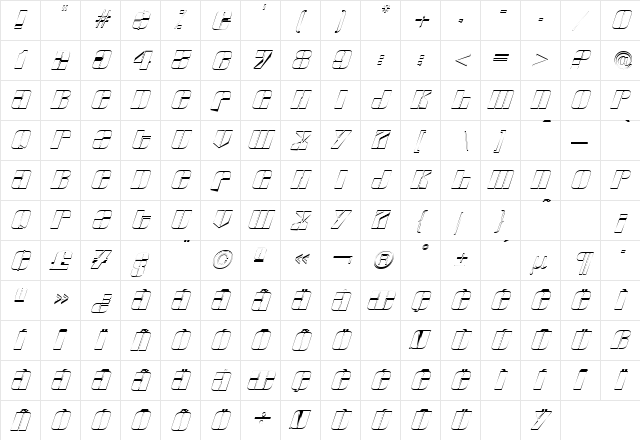 Glyphic Italic  glyph index