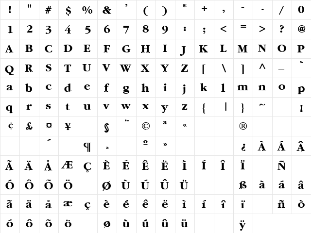 Bright Light Fright 1 Regular  glyph index