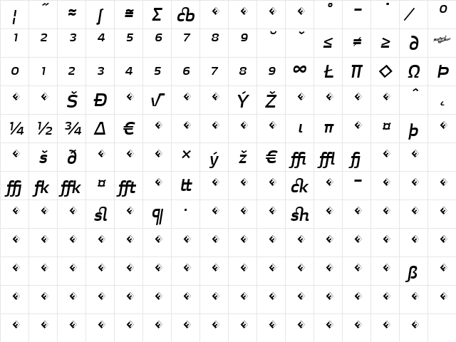 MaxDemiSerif-BookItalicExp Regular  glyph index