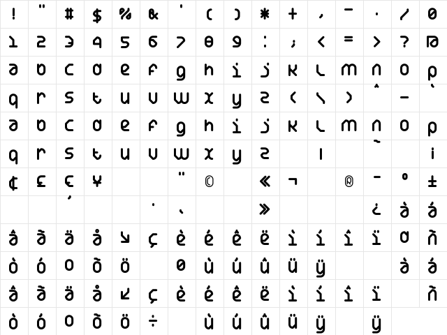 DS Yakuti65R Regular  glyph index
