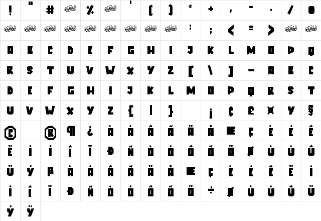Elcatraz Regular  glyph index