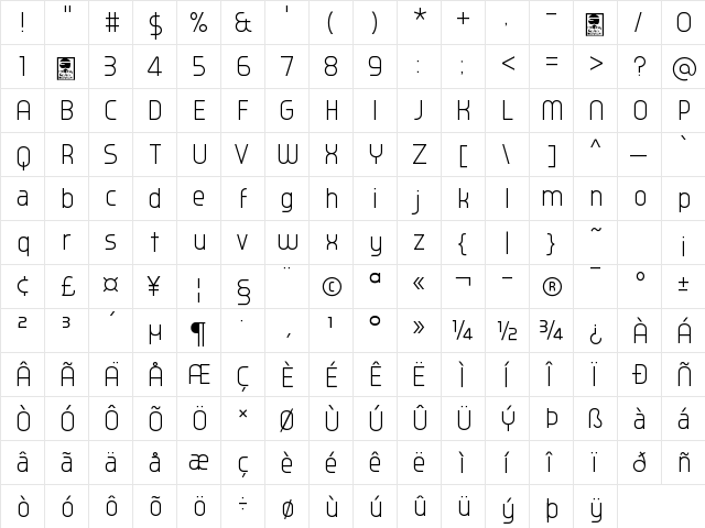 Typo Oval Light Demo Regular  glyph index