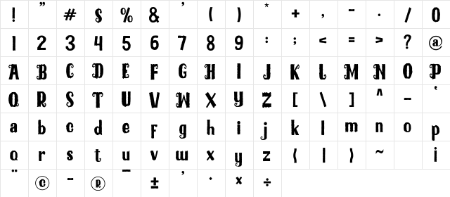 Blackmilles Regular  glyph index