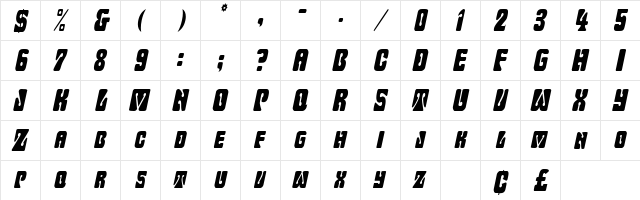 WavyOrnamentalCondensed Oblique  glyph index