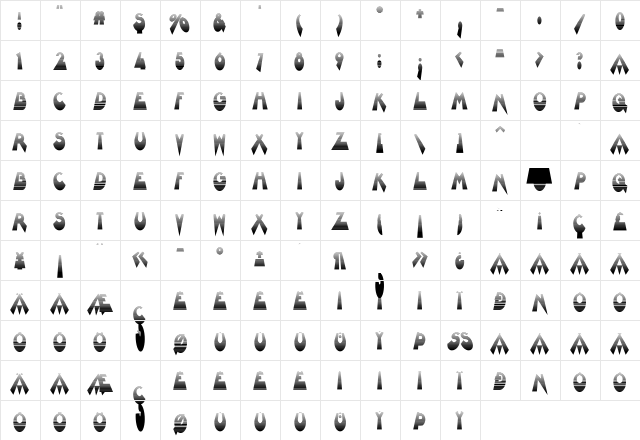 Barnroof Regular  glyph index