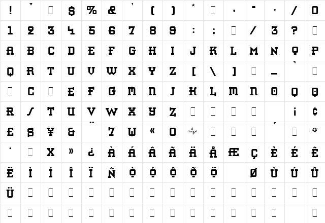 Retro Bold LET Plain  glyph index