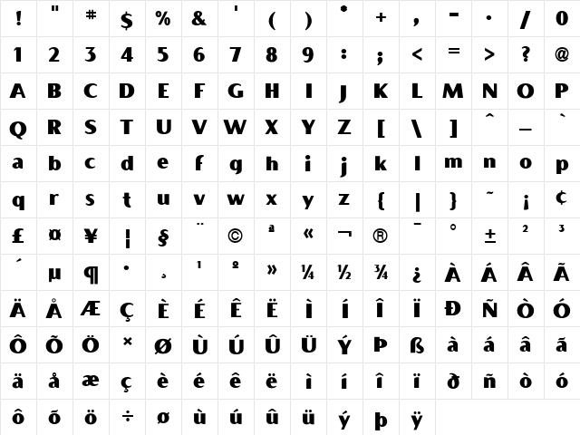 BocaRatonICG Regular  glyph index