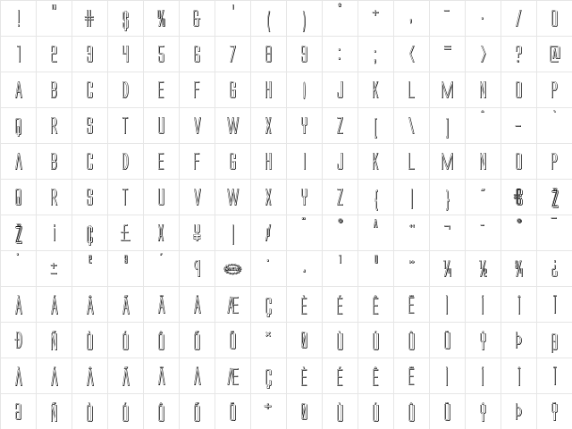 Alien League II 3D Regular  glyph index