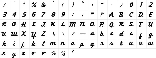 Ol'54 Normal  glyph index