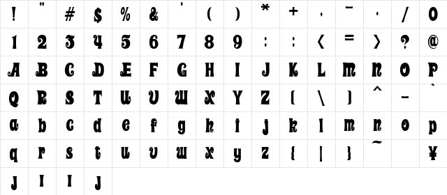 BoboBlack Regular  glyph index