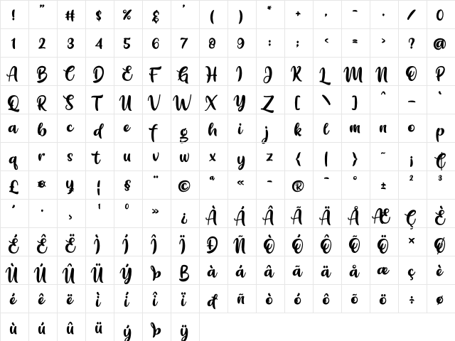 Zegirats Regular  glyph index