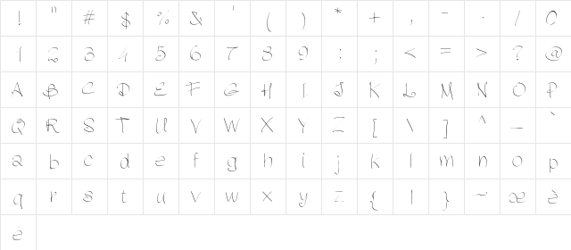 PWFluidhand Medium  glyph index