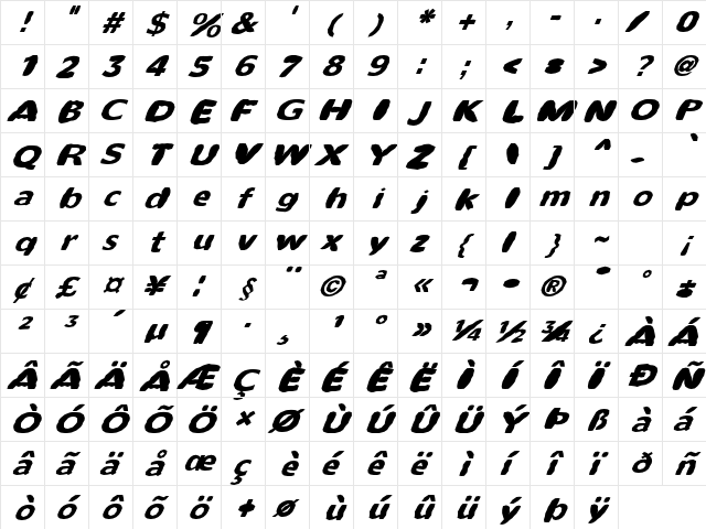 FZ BASIC 55 MANGLED ITALIC Normal  glyph index