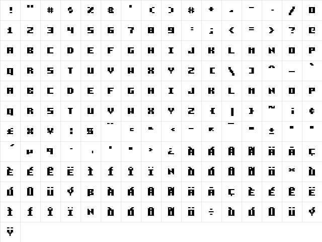 Pixelzim 3x5 Bold  glyph index