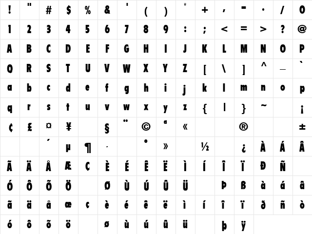 Crunge 2 Regular  glyph index