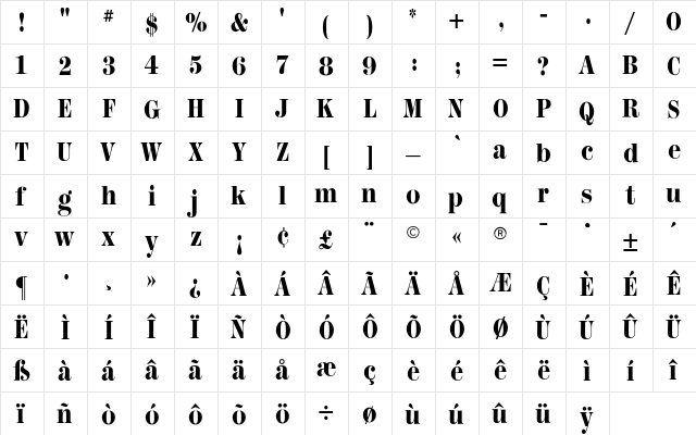 Modern CG HeavyCondensed Regular  glyph index