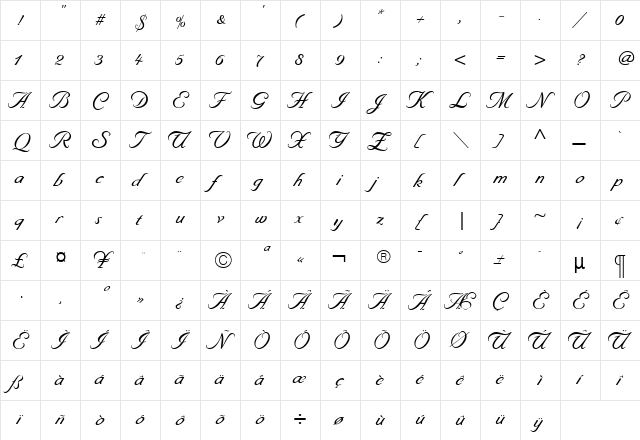 ByronMedium Roman  glyph index
