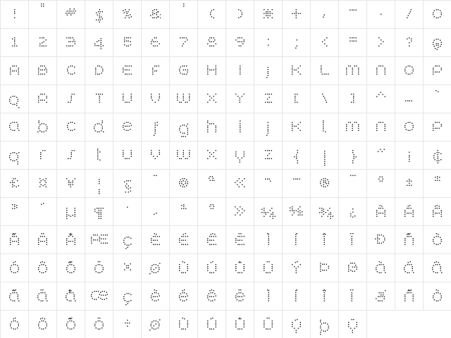 Synthetique Regular  glyph index