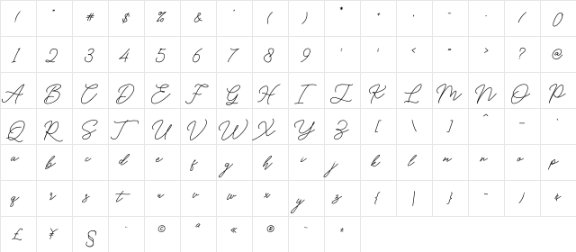 Hello Signature Regular  glyph index