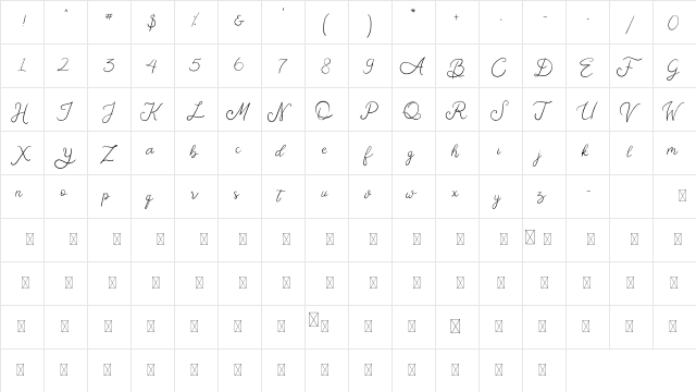 Marionite Regular  glyph index