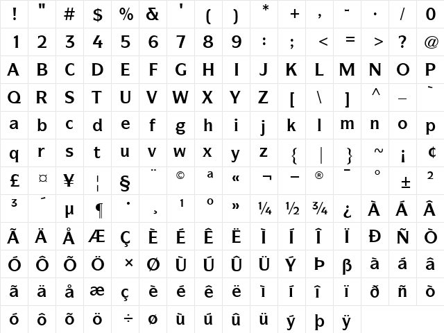 ITCSymbol Bold  glyph index