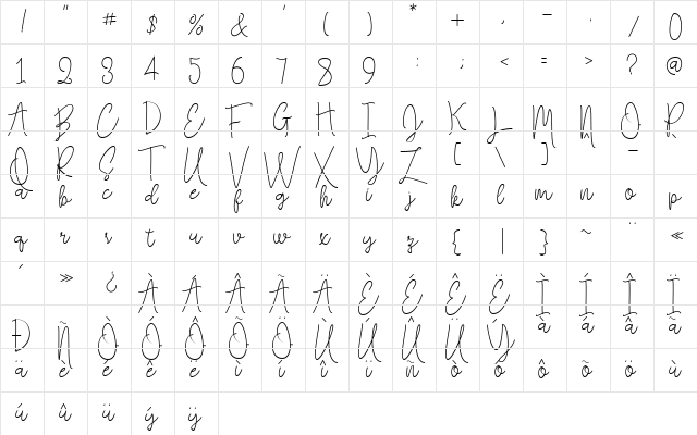 Falling Slowly Free Demo Regular  glyph index