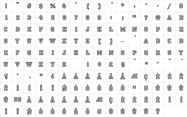 PrincetownDRo1 Regular  glyph index
