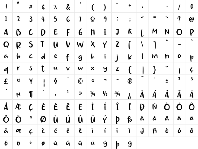 Daily WALKER Regular  glyph index