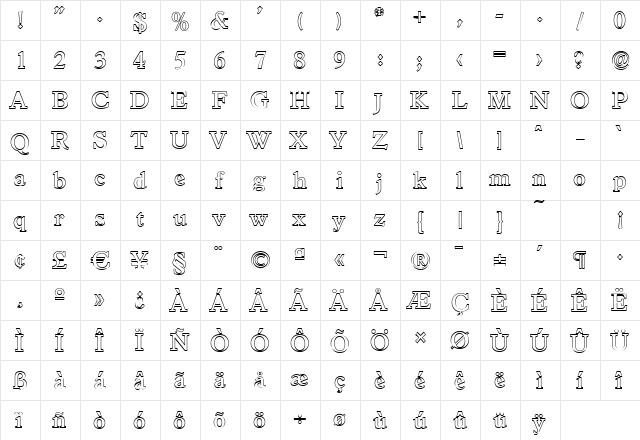 ColinBeckerOutline-Medium Regular  glyph index