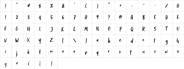 Pastelle DEMO Regular  glyph index