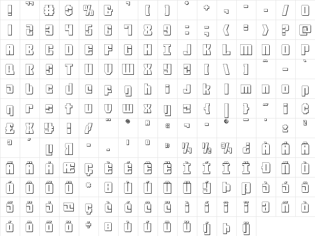 Mobile Infantry 3D Regular  glyph index