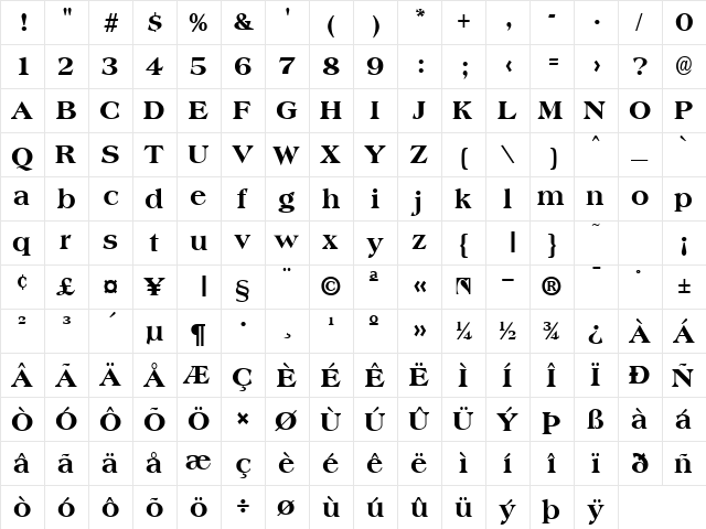 Aphid Extrabold normal  glyph index