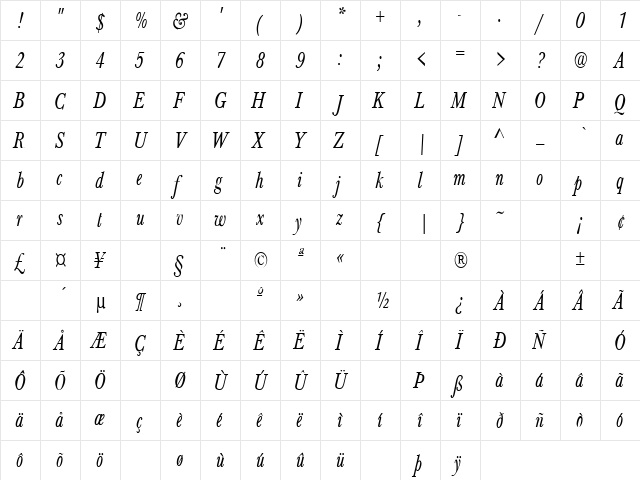 Big Ten Inch 2 Regular  glyph index