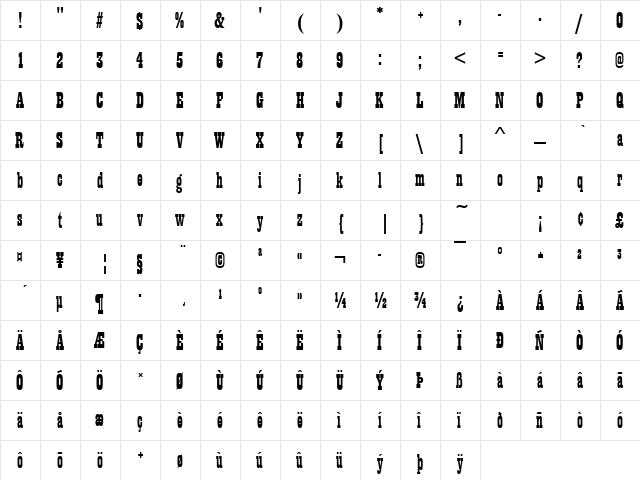 PlaybillD Regular  glyph index