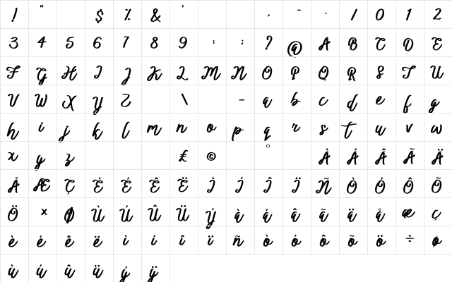 BTX-ITTALLY Regular  glyph index