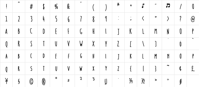 Hammers.and.Strings Medium  glyph index