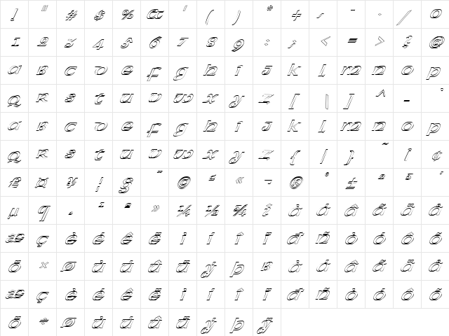 FZ BASIC 43 HOLLOW ITALIC Normal  glyph index