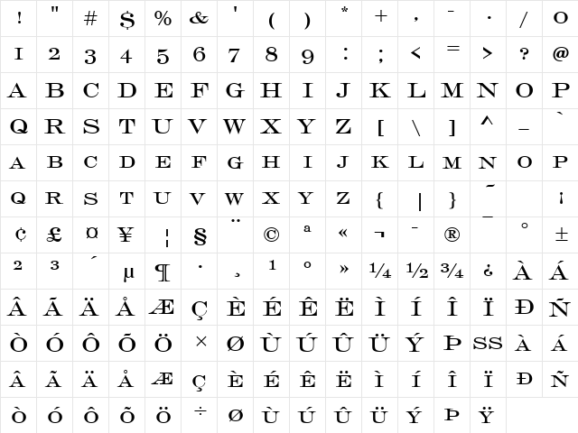 EngraversSCD Regular  glyph index